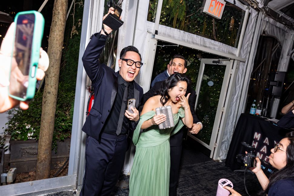 The cast of Broadway show Maybe Happy Ending entering a Tonys afterparty after winning Best Musical