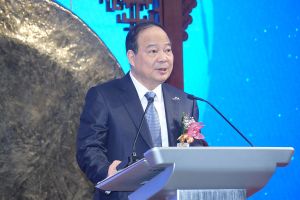 Robin Zeng Yuqun, chairman of Contemporary Amperex Technology Co., Limited (CATL), speaks at the listing ceremony at Hong Kong stock exchange on May 20, 2025 in Hong Kong, China.